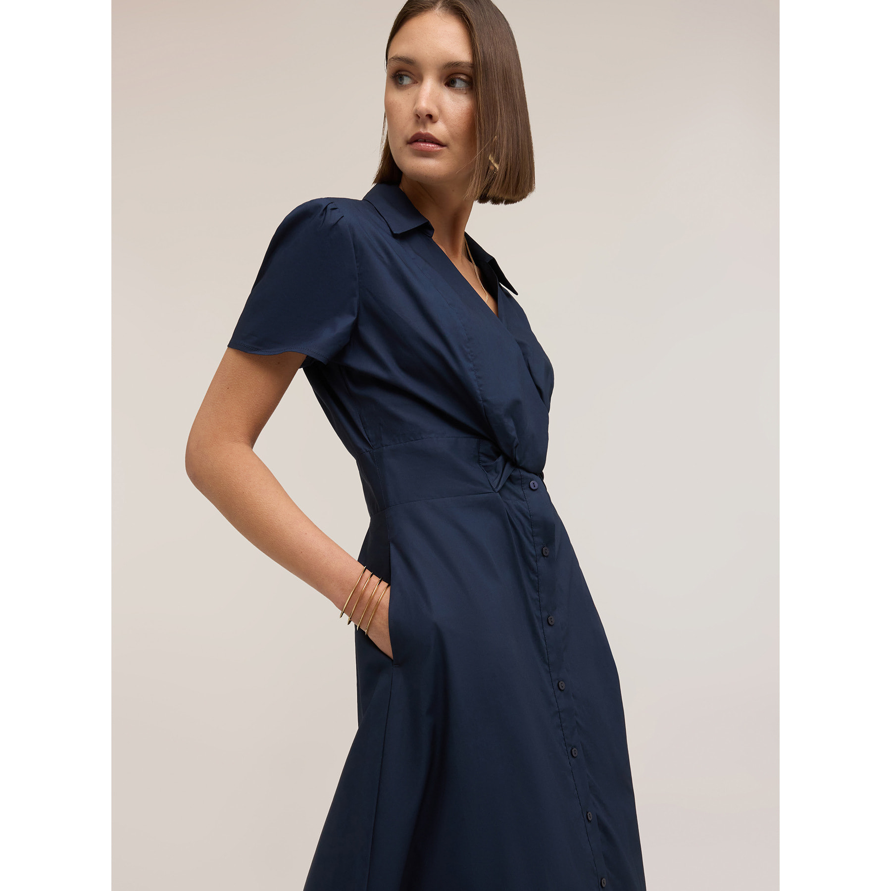 Motivi - Vestito chemisier midi in popeline - Blu