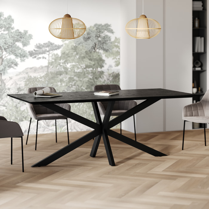 Table rectangulaire 8 personnes en bois de teck recyclé noir 220 cm - Marvel