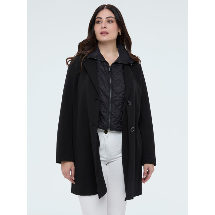 Fiorella Rubino - Cappotto in scuba con davantino rimovibile - Nero