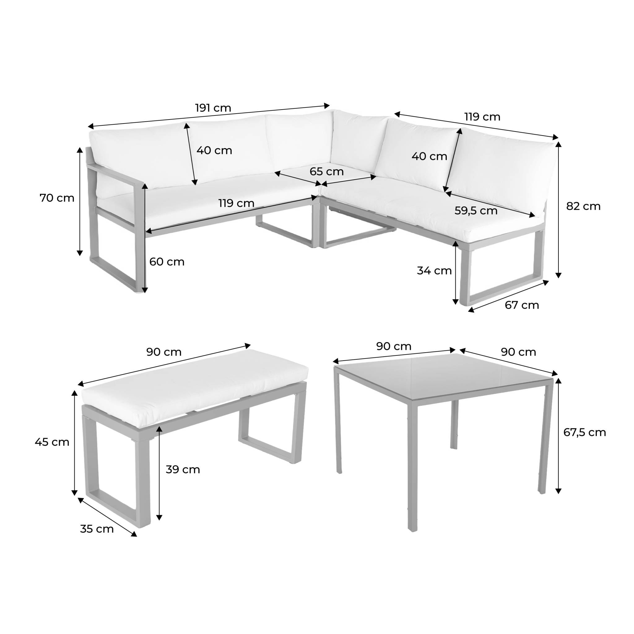 Salon, table de jardin aluminium 9 places CONVIVIO