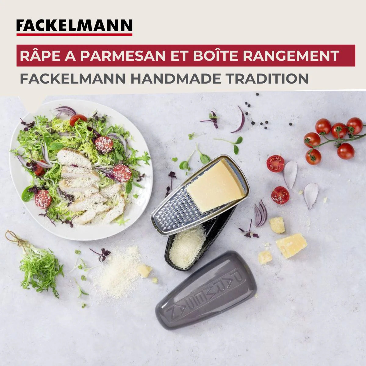 Duo Râpe à zeste longue à gros grain avec couvercle de protection 42 cm et Râpe à parmesan et sa boîte de rangement 19 cm FM Professional Gourmet
