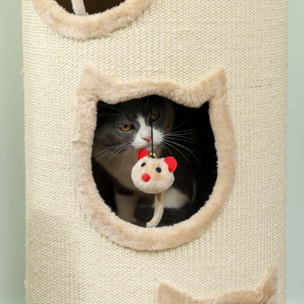 Tour à griffer pour chat - arbre à chat - 3 niches, 3 jouets, panier haut - sisal peluche beige