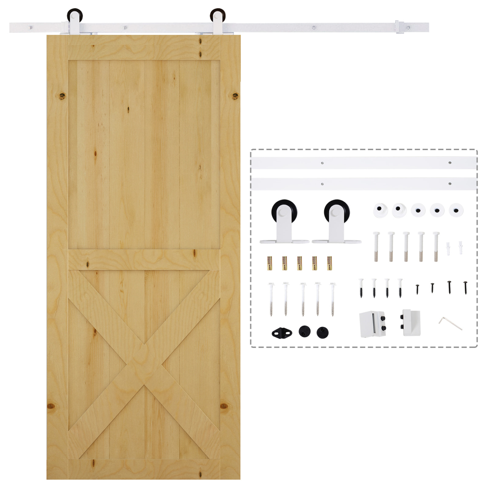 183 cm Herraje para Puerta Corredera Kit de Accesorios para Puerta Corrediza de Madera con Guía de Suelo Riel de Acero al Carbono Blanco