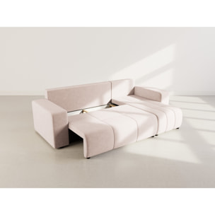 Nicole - canapé d'angle réversible 4 places convertible avec coffre en tissu - Taupe