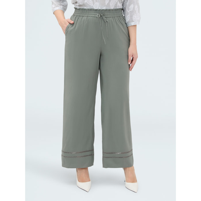 Fiorella Rubino - Pantalones Wide Leg con detalle ajour - Verde militare