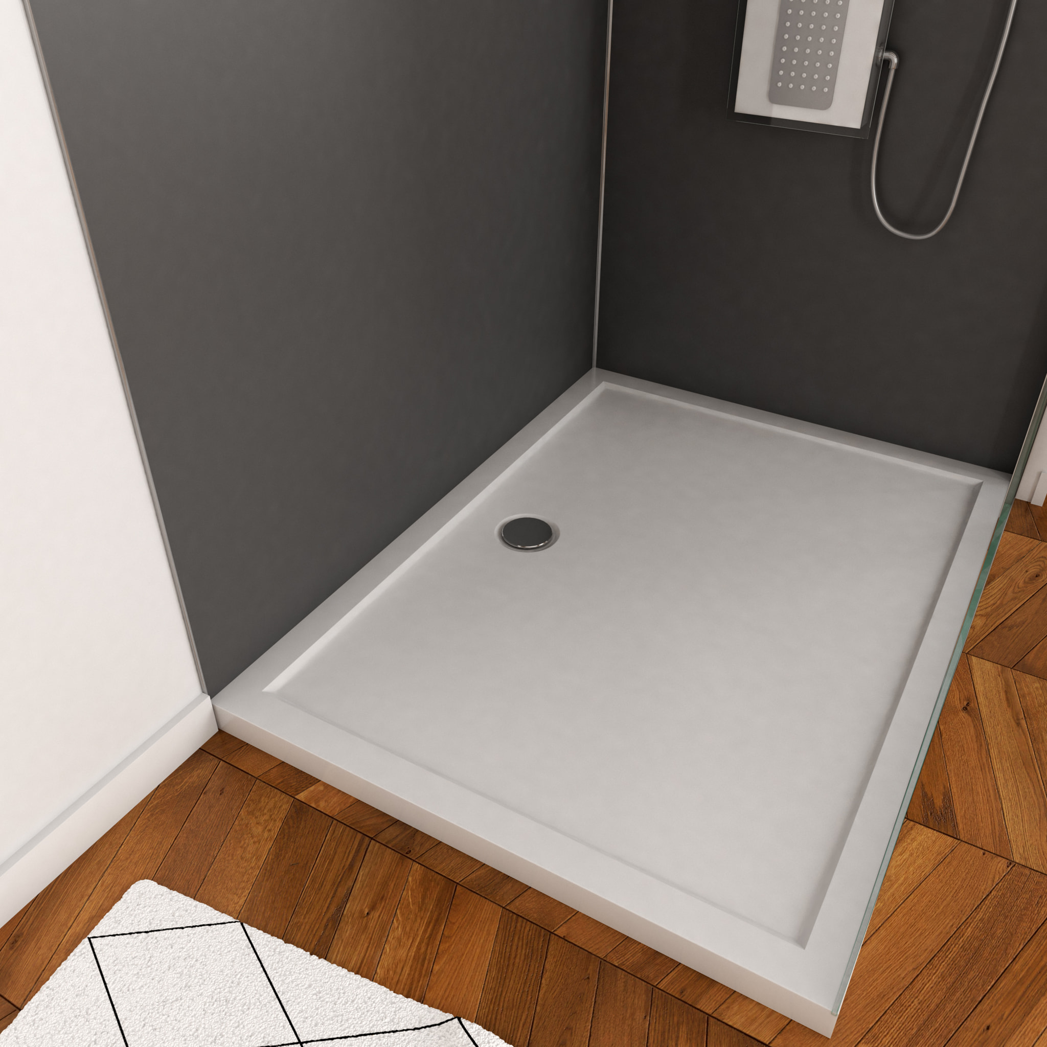 Pack Panneaux Muraux Aluminium Gris 120+90 - Profilés Chromes + Receveur Acrylique 120x90