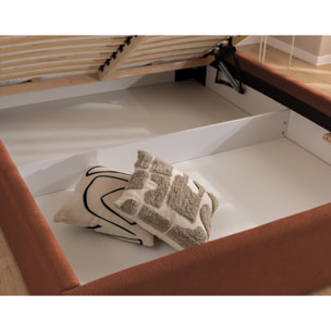 Billy - lit coffre - 140x190 cm - en tissu texturé - sommier inclus - Terracotta