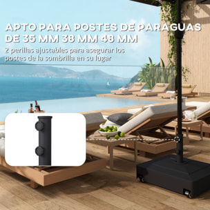Base para Sombrilla Cuadrada con Ruedas, Soporte de Parasol de HDPE, Pie para Sombrilla con Postes Ø35/38/48 mm, Rellenable de Arena 61 kg o Agua 40 kg, para Jardín, Patio, Terraza, Negro