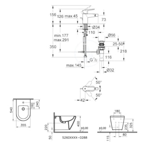 Vitra Integra bidet suspendu et trop-plein, 35,5x54 cm + Grohe Mitigeur monocommande 1/2" (7042-0288G23331000)