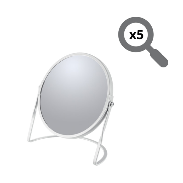 Miroir grossissant sur pied Acier AKIRA Blanc mat Spirella