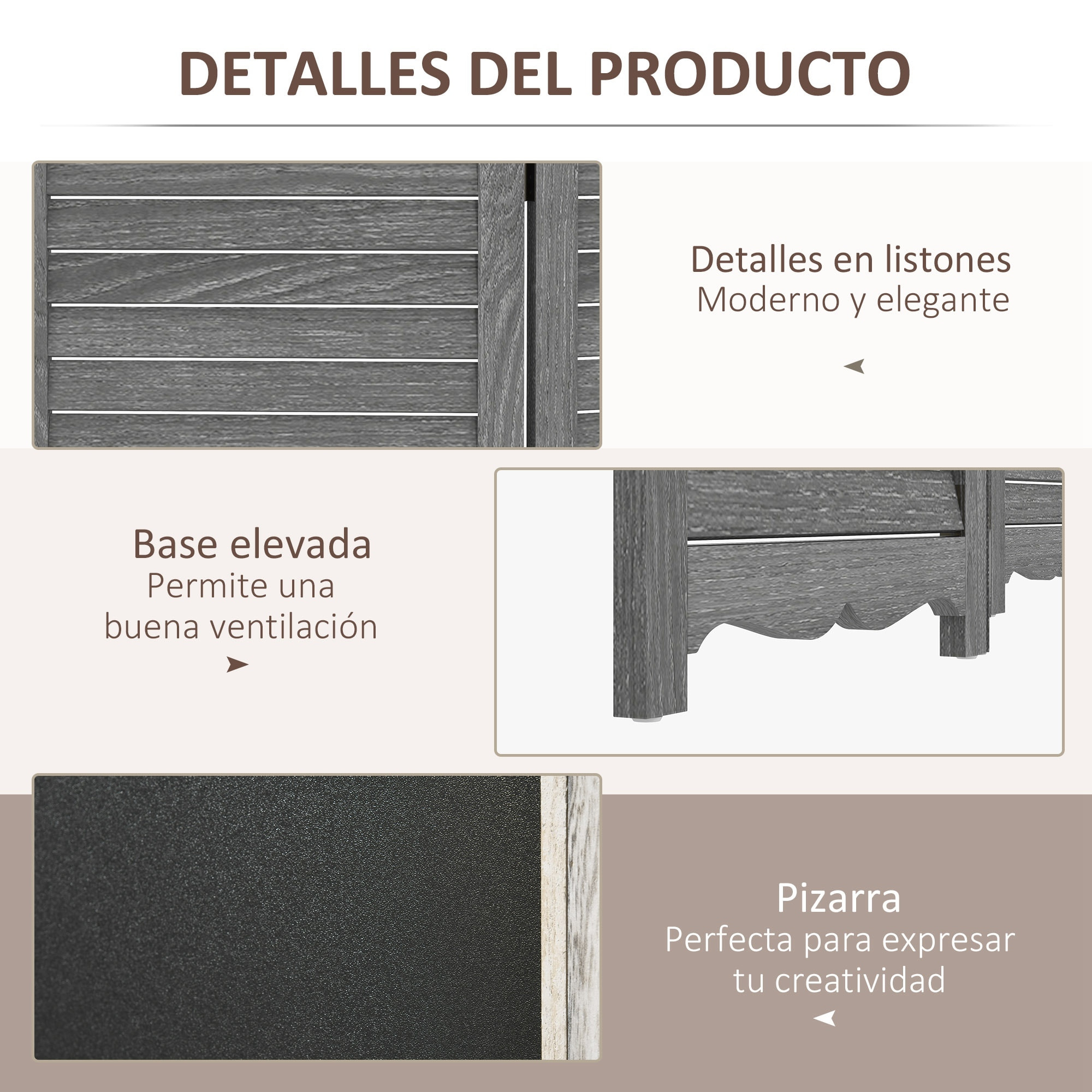 Biombo de 4 Piezas de Madera, Biombo Separador de Ambientes Plegable con Pizarras, Divisor de Habitaciones, Dormitorio, 162x172 cm, Gris y Negro
