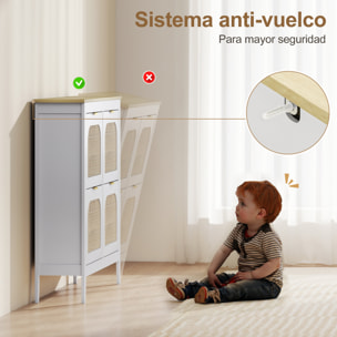 Zapatero Estrecho con 4 Puertas de Ratán Zapatero Entrada Recibidor con Estantes Ajustables para 20 Pares de Zapatos 105x24x95,5 cm Blanco