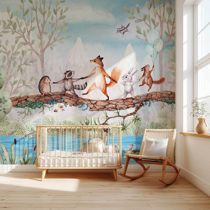Papier peint chambre enfan Au Dessus de la Rivière Intissé