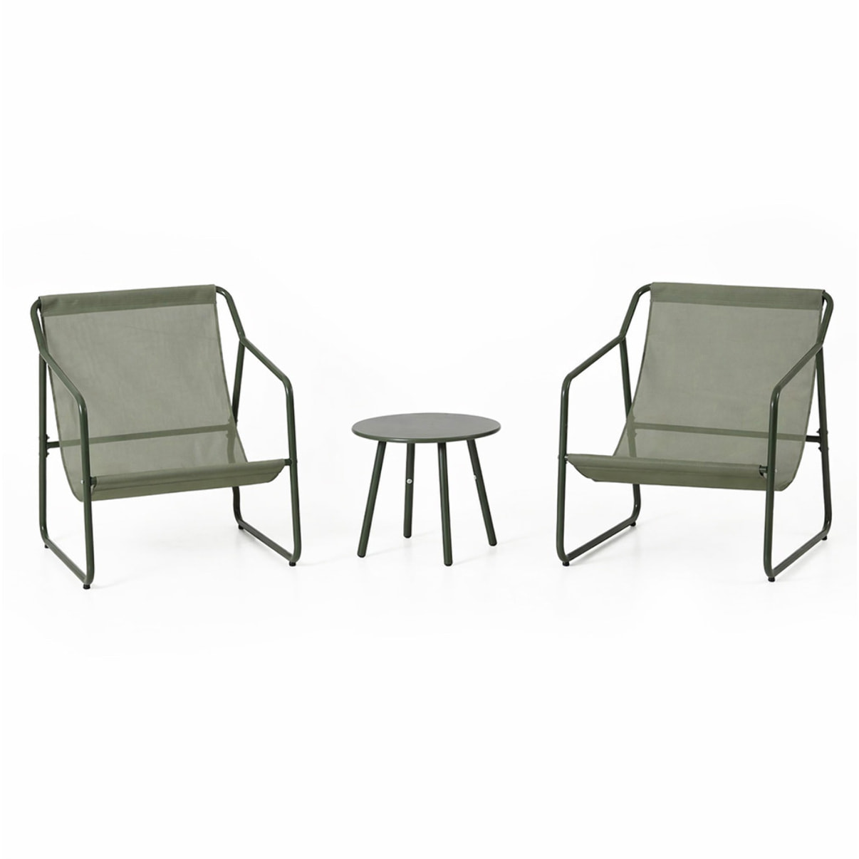 Ensemble de jardin 2 fauteuils vert kaki avec table basse ANTHI