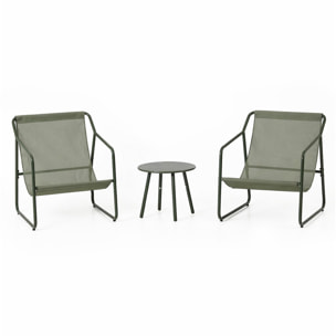 Ensemble de jardin 2 fauteuils vert kaki avec table basse ANTHI