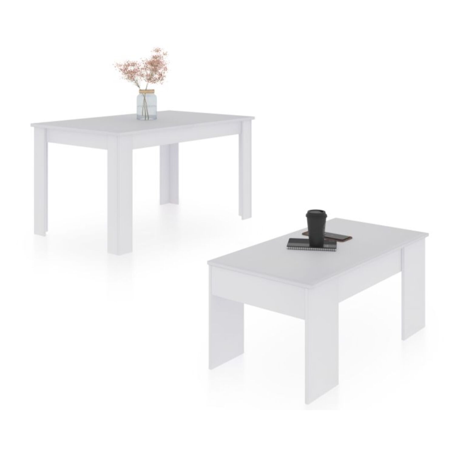 Pack mesa de comedor 140 y mesa de centro Vita Blanco Artik (Blanco Mate)