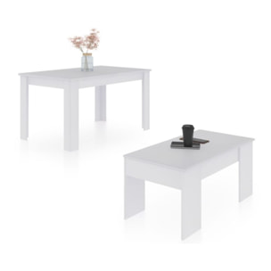 Pack mesa de comedor 140 y mesa de centro Vita Blanco Artik (Blanco Mate)