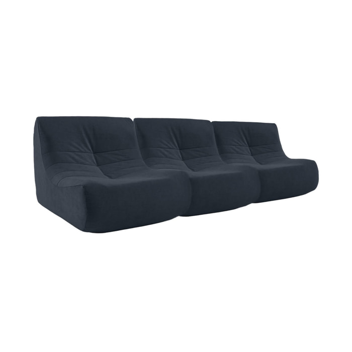 Fauteuil chauffeuse en velours style contemporain 3 places bleu foncé