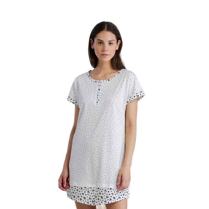 Camicia da notte donna in cotone con collo quattro bottoni articolo dot Noidinotte