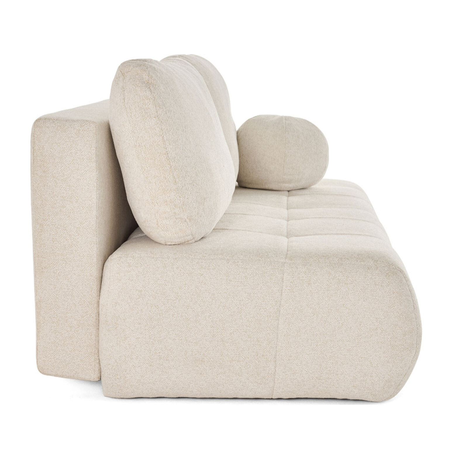 Bowie - canapé 3 places convertible coffre + coussin rond inclus en tissu texturé - Beige