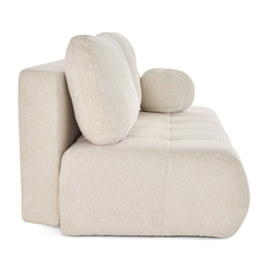 Bowie - canapé 3 places convertible coffre + coussin rond inclus en tissu texturé - Beige