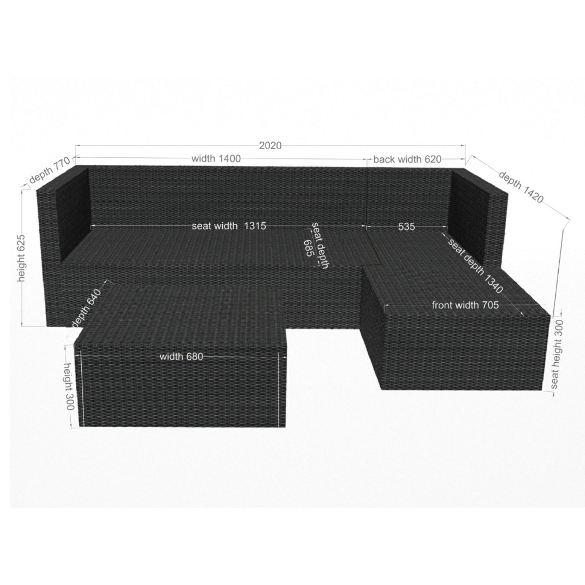 Salon de jardin en résine tressée 4 places gris/gris clair LUCINE