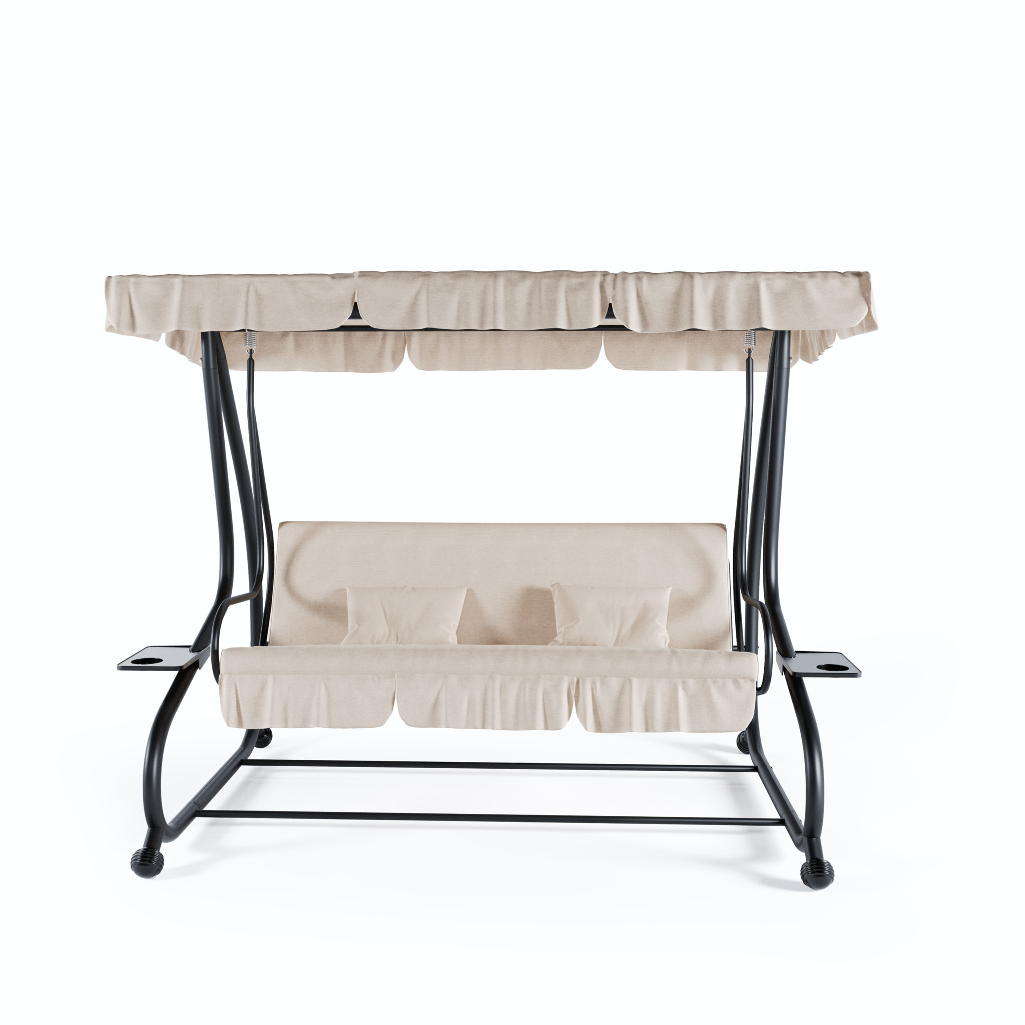 Dondolo 3 Posti Reclinabile Tettuccio Parasole Regolabile Cuscini Imbottiti Diventa Letto Struttura Robusta In Acciaio 200 x 120 x 160 cm Beige