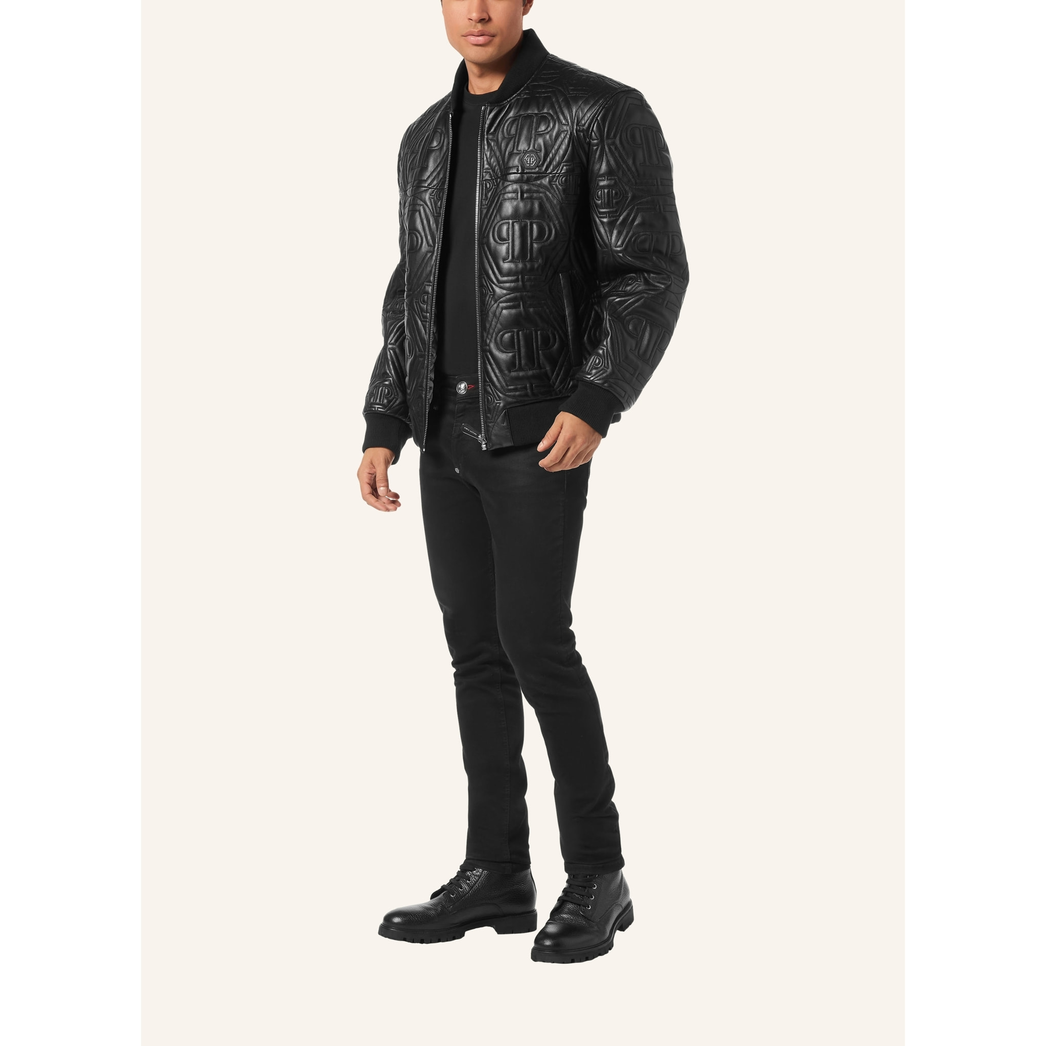 PHILIPP PLEIN Bomber de cuero MONOGRAM