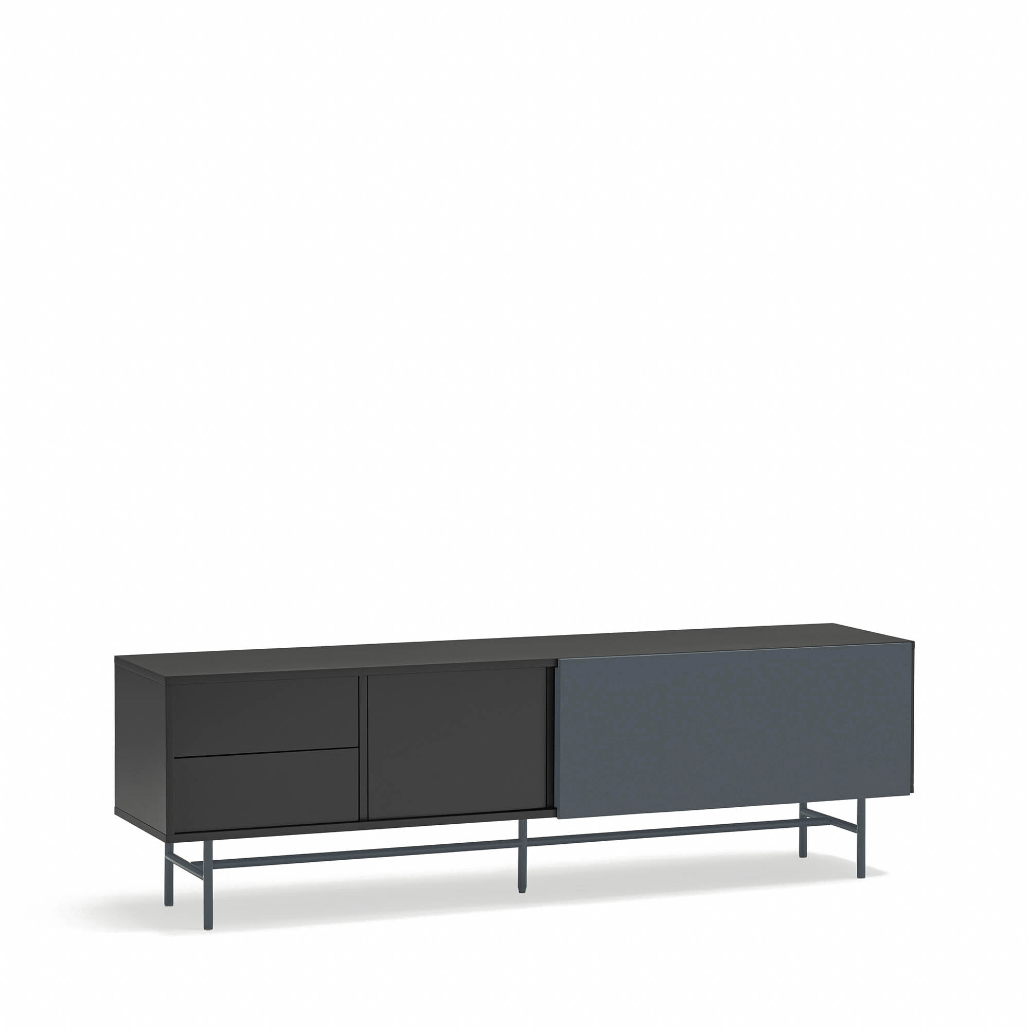 Mueble de televisión Nube 2 cajones, 1 puerta y 1 puerta corredera negro y gris antracita