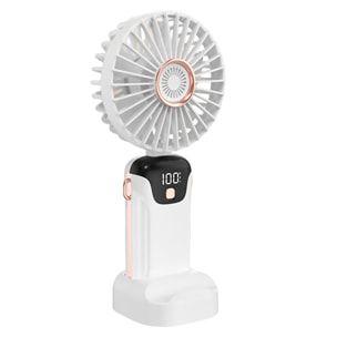 Mini ventilador de mano con aromaterapia, pantalla LED, 5 velocidades, giro con ángulo ajustable de 90° y batería recargable.