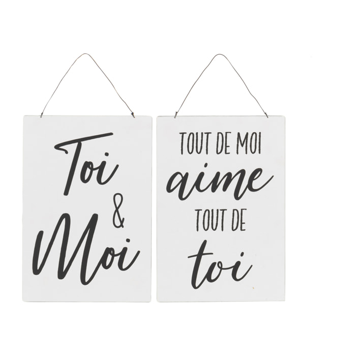 J-Line Pancarte Textes Anglais/Francais Metal Blanc/Noir Assortiment De 2