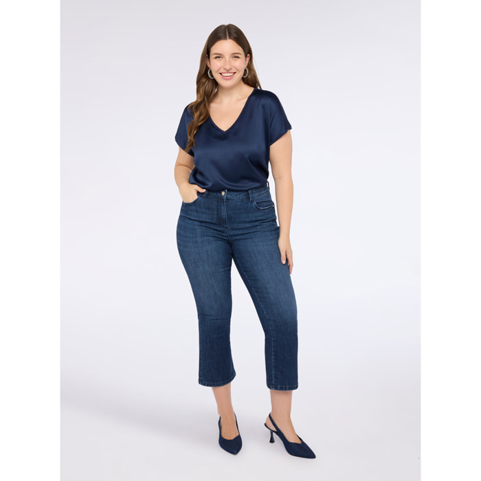 Fiorella Rubino - T-shirt bimaterica con scollo a V - Blu