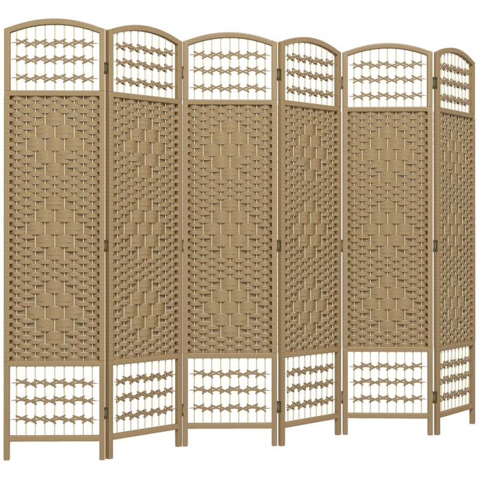 Biombo Separador de Ambientes de 6 Paneles 240x170 cm Divisor de Habitación Plegable de Cuerda de Papel y Marco de Madera Decoración para Dormitorio Salón Natural