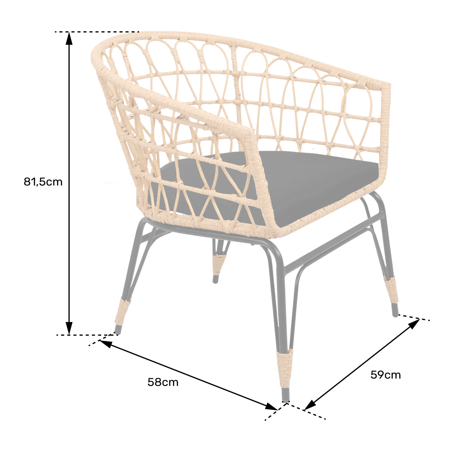 Lot de 2 fauteuils en rotin synthétique avec coussins AIKO