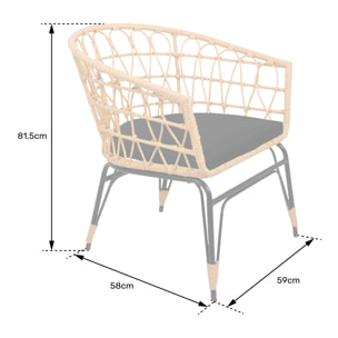 Lot de 2 fauteuils en rotin synthétique avec coussins AIKO