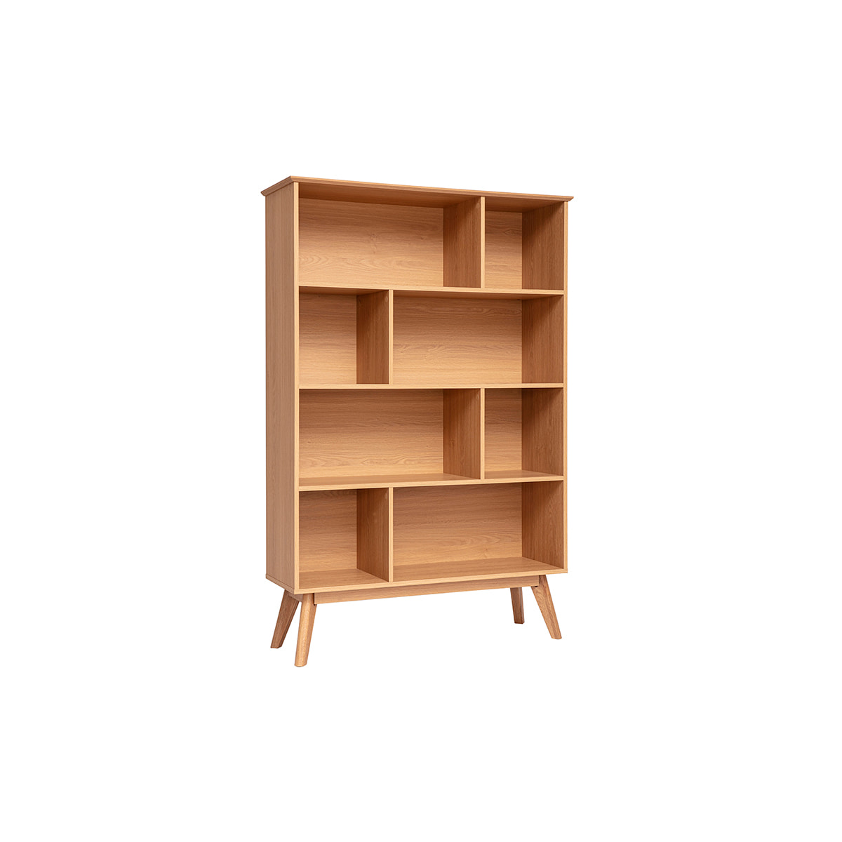 Bibliothèque scandinave en bois clair chêne 8 casiers L110 cm INGRID