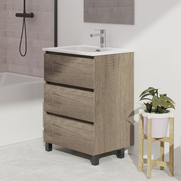 Ensemble De Salle De Bain Wink | 60 Cm Nebraska | 3 Tiroirs | Vasque Ceramique | N'Inclut Pas Miroir | Mueble Montado | Alday
