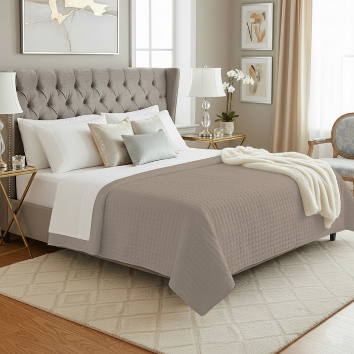 Trapuntino estivo trapuntato taupe in raso 100% cotone imbottitura poliestere