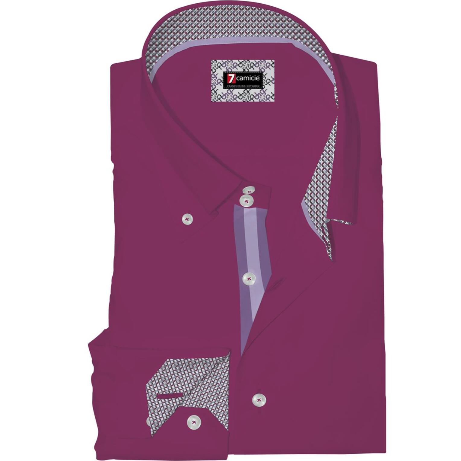 Camicia Uomo 2 Bottoni Button Down Slim Satin Unito VIOLA VINO