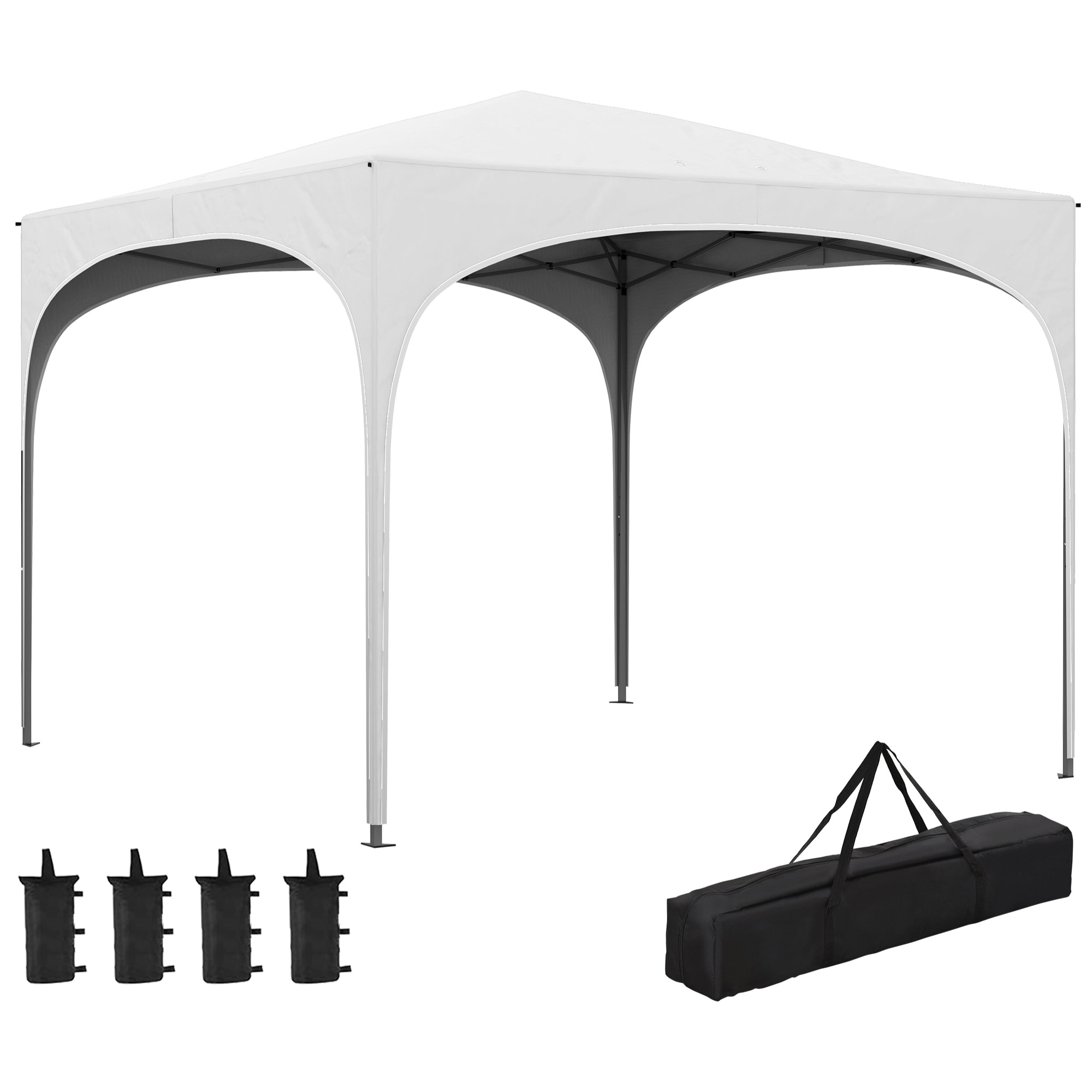 Carpa Plegable 3x3 m Cenador de Jardín Altura Ajustable con Bolsa de Transporte Impermeable Anti-UV y Bolsas de Arena para Exteriores Jardín Patio Blanco