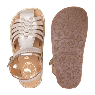 SANDALIA BAREFOOT PIEL CHETTO CANGREJERA TRENZADA ORO