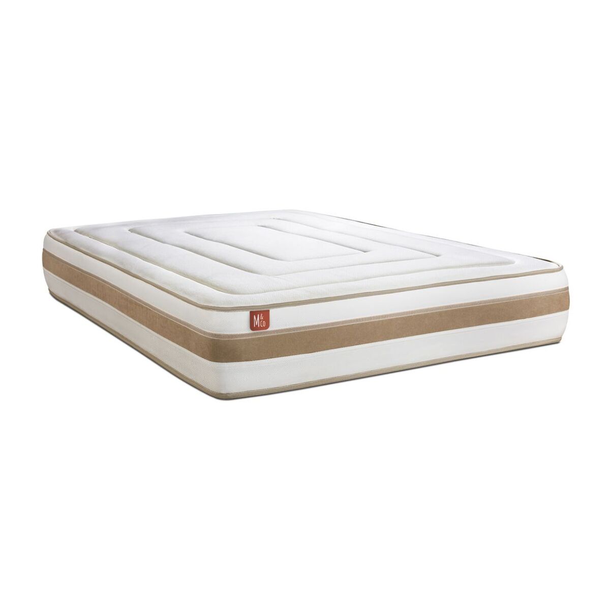 Ensemble Matelas Le Raffiné - 26cm - Ressorts ensachés et mémoire de forme - Confort haut de gamme, impact réduit. - Sommier Tapissier Blanc