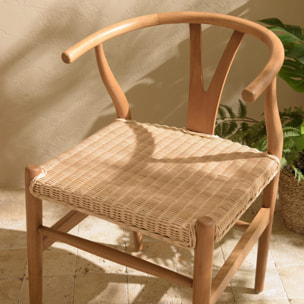 WILL - Chaise en bois de mahogany, dossier arrondi et assise en rotin