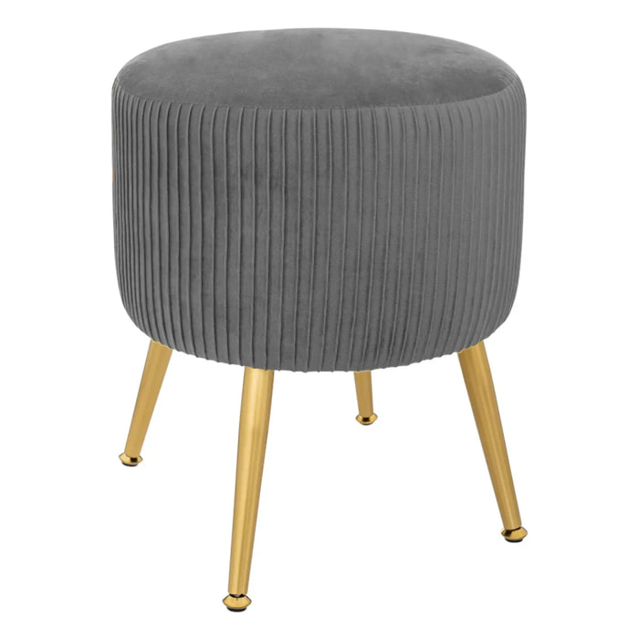 Tabouret "Solaro" velours plissé gris