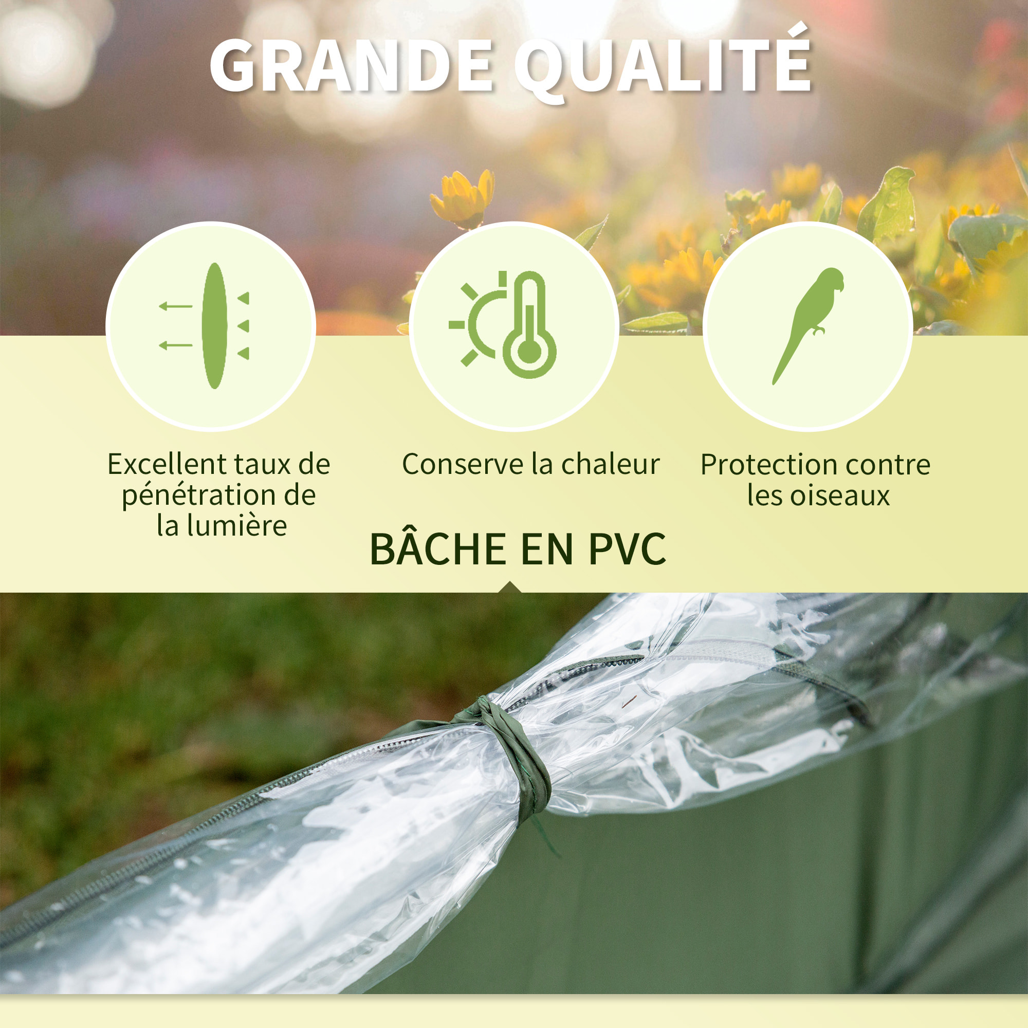 Serre de jardin pop-up 4 portes zippées enroulables sac transport PVC vert