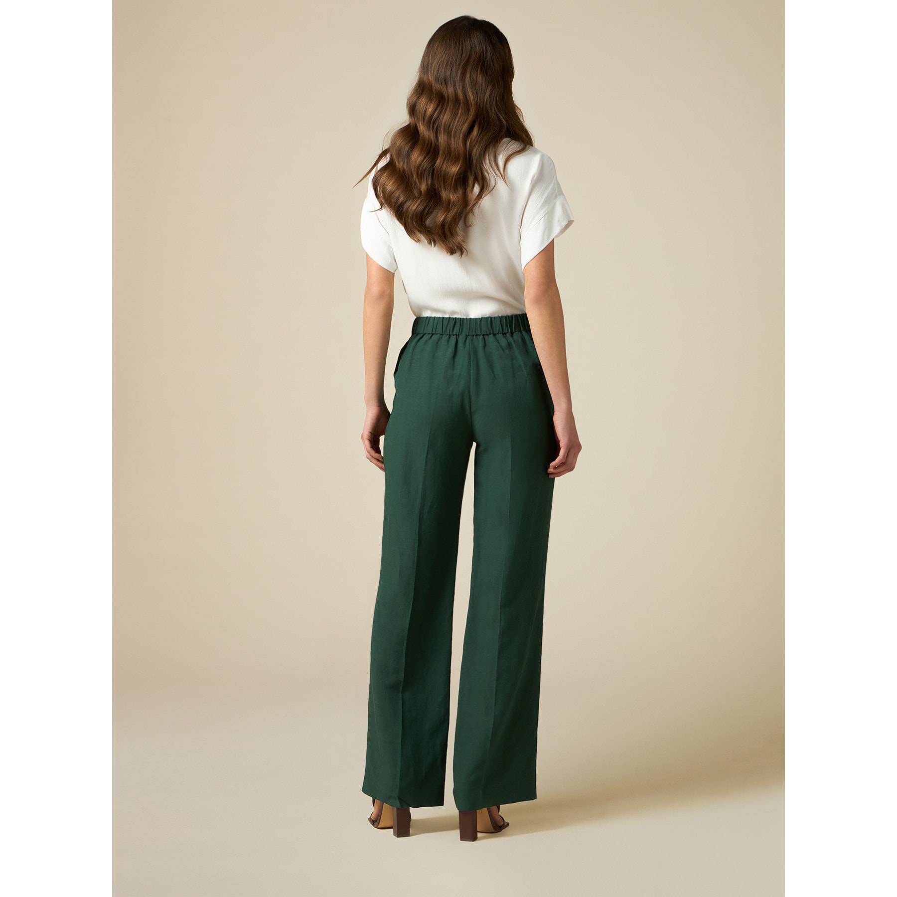 Oltre - Pantalones wide leg mezcla de lino - Verde