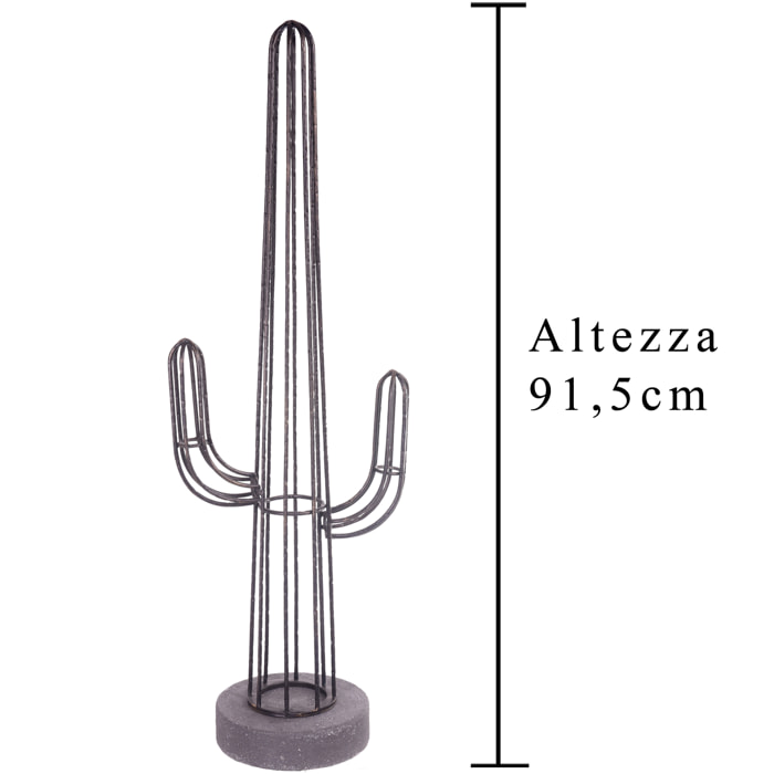 Profilo Cactus In Metallo. Altezza 91,5 Cm - Pezzi 1 - 32,5X91,5X23cm - Colore: Bianco - Bianchi Dino - Piante Artificiali