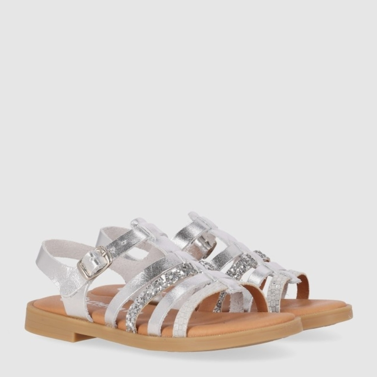 Sandalias de Piel - Plata - Tacón: Bajo