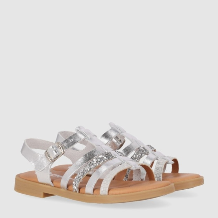 Sandalias de Piel - Plata - Tacón: Bajo