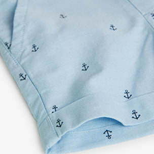 Bermudas oxford niño estampadas, azul marino, cierre botón